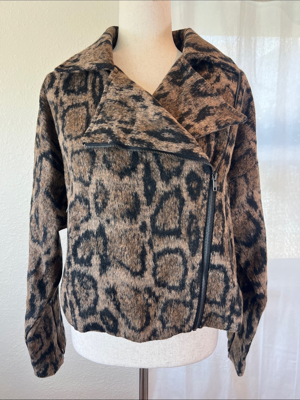 Sage the Label Leopard Print Asymmetric Zip Moto Jacket. Size S. NWT